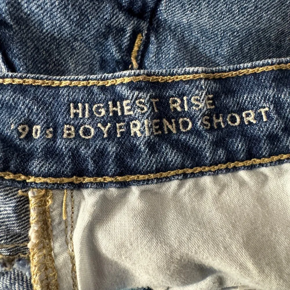 American Eagle SZ 2 Highest Rise 90s Boyfriend Jean Shorts Frayed Hems Whiskered - Image 7