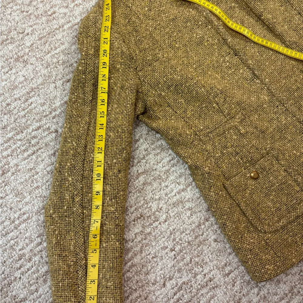Carlisle Sz 12 Button Up Blazer Gold Beige Jacket Woven Boucle Specks High Neck - Image 14
