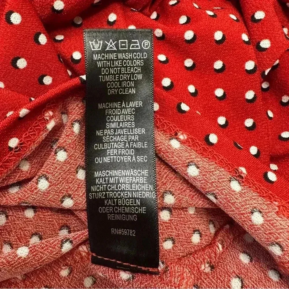 Adrianna Papell Long Sleeve Red Polka Dot V-Neck Midi Dress Medium Elastic Waist - Image 11