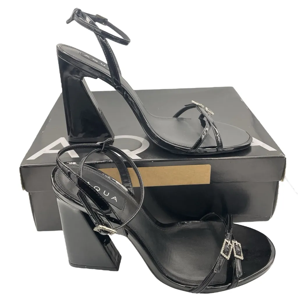 Aqua patent leather black strappy heel sandals women’s Size 11B- Bloomingsdales - Image 2