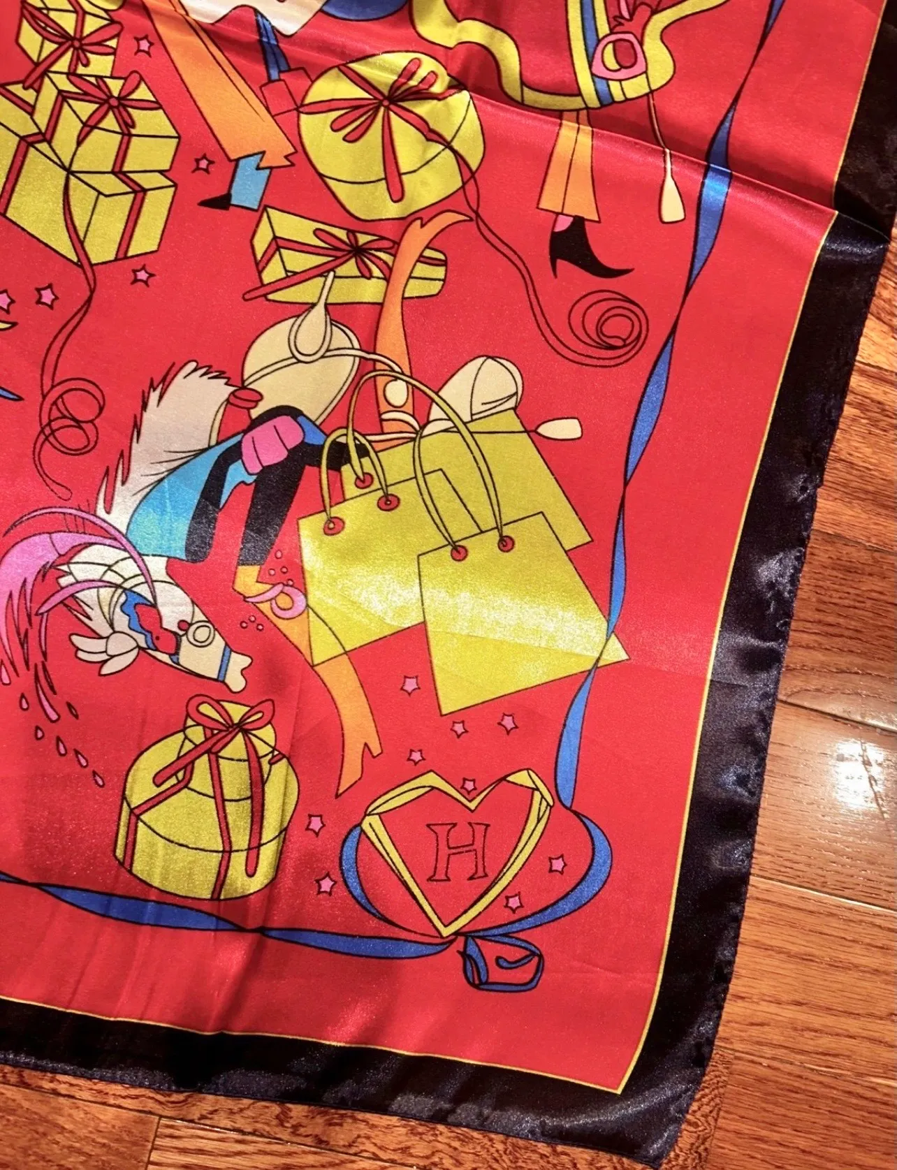 Vintage retro fairy women's story red&multicolor large square silk scarf 35/35 i Red - Image 3
