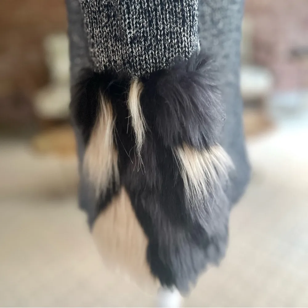 Boston Proper Faux Fur Cuff Sweater M Shimmer Black Cold Shoulder Glam Chic - Image 12