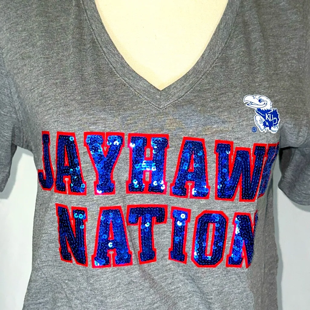 Victoria's Secret 5th & Ocean • University of Kansas JAYHAWK NATION Sequin Sz Lg Gray - Image 2