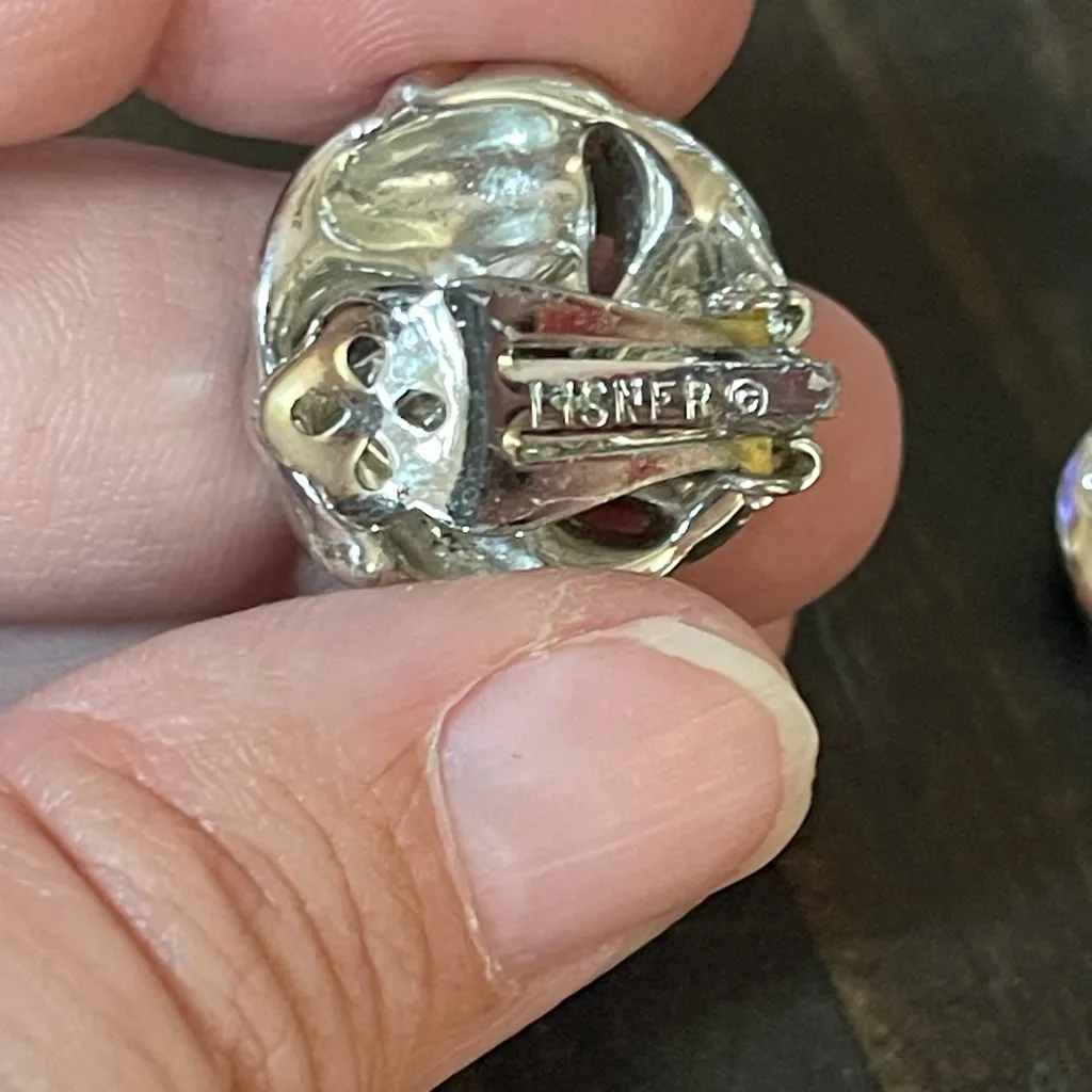 Vintage Lisner Silver Tone Twisted Button Non-Pierced Clip On Earrings - Image 3