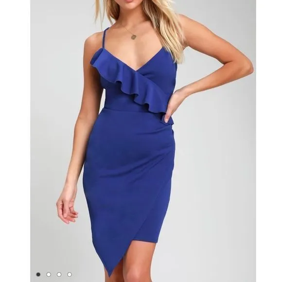 Lulus Keep on Flourishing Blue Ruffled Asymmetrical Bodycon Dress XL‎ - Image 2
