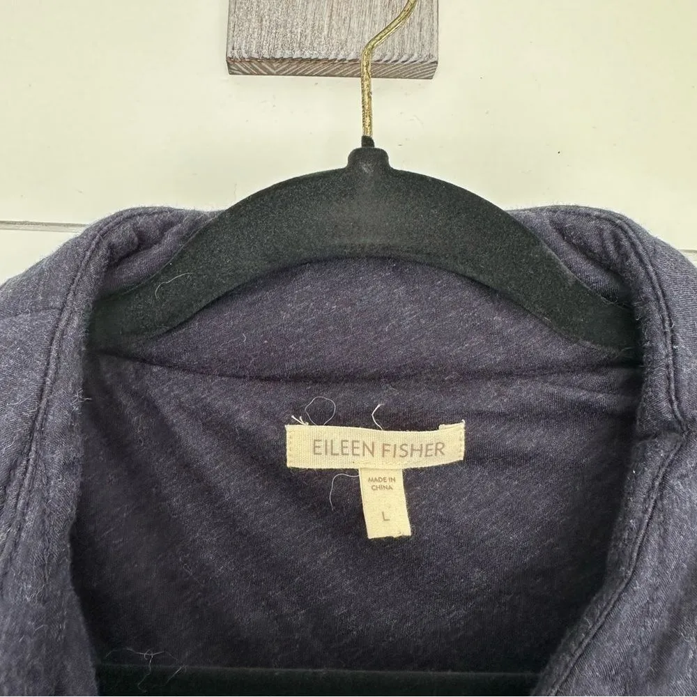 Eileen Fisher Navy Quilted Asymmetrical Zip Jacket Organic Cotton Size Large - Image 2