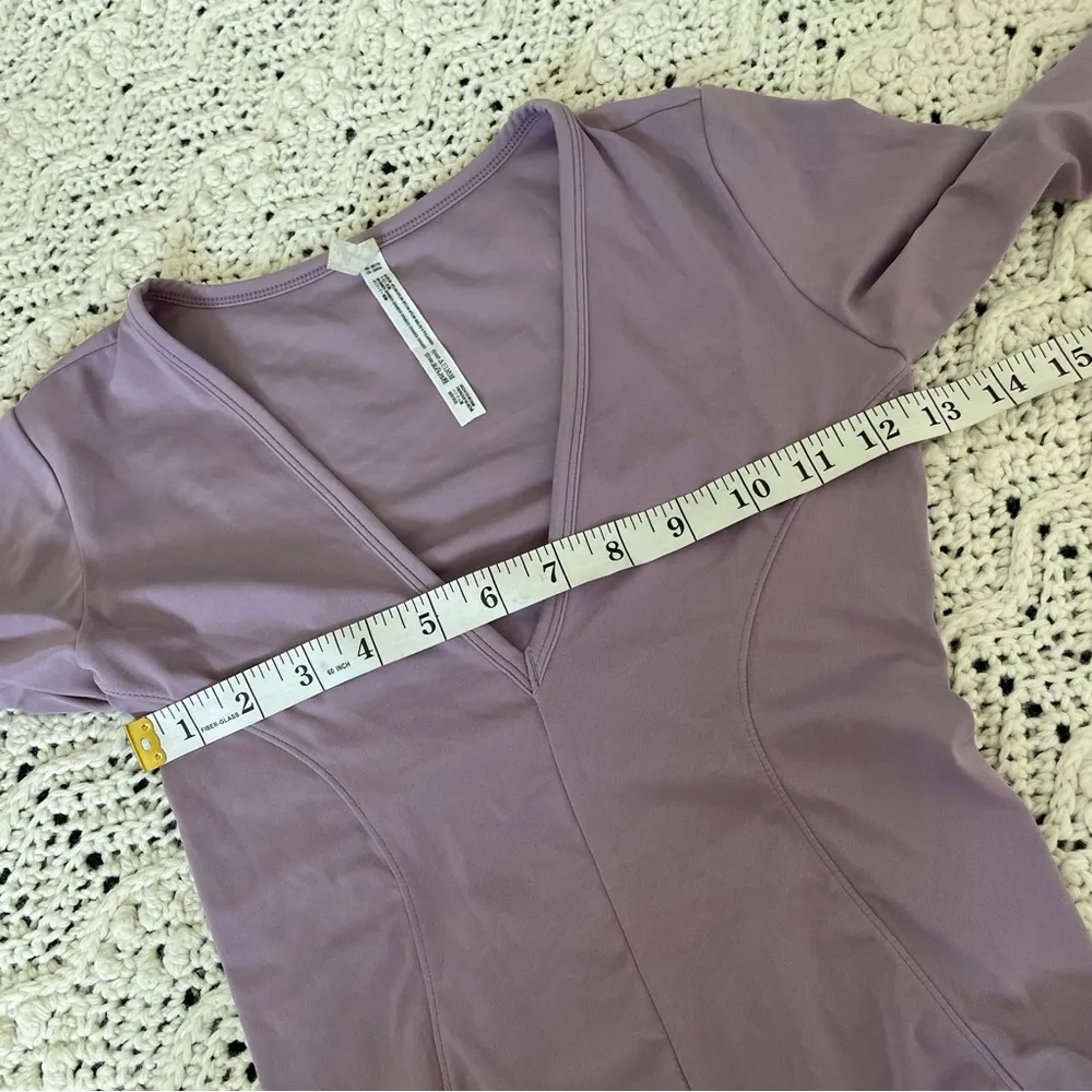 Free People Deep V Neck Long Sleeve Bodysuit Purple (XSmall) - Image 4