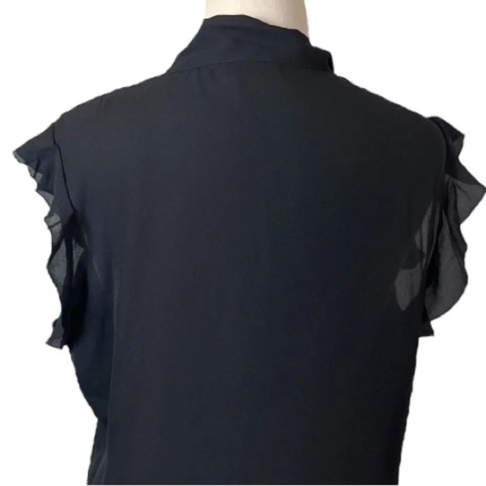 New York & Company Top Tie Neck Ruffle Cap Sleeves Green New Women’s Size XXL Black - Image 9