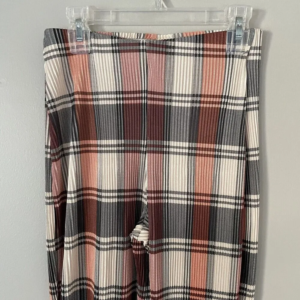 Free People Size XS Plaid Bethany Flare Pants Wife Leg Elastic Waist NEW NWT - Image 3