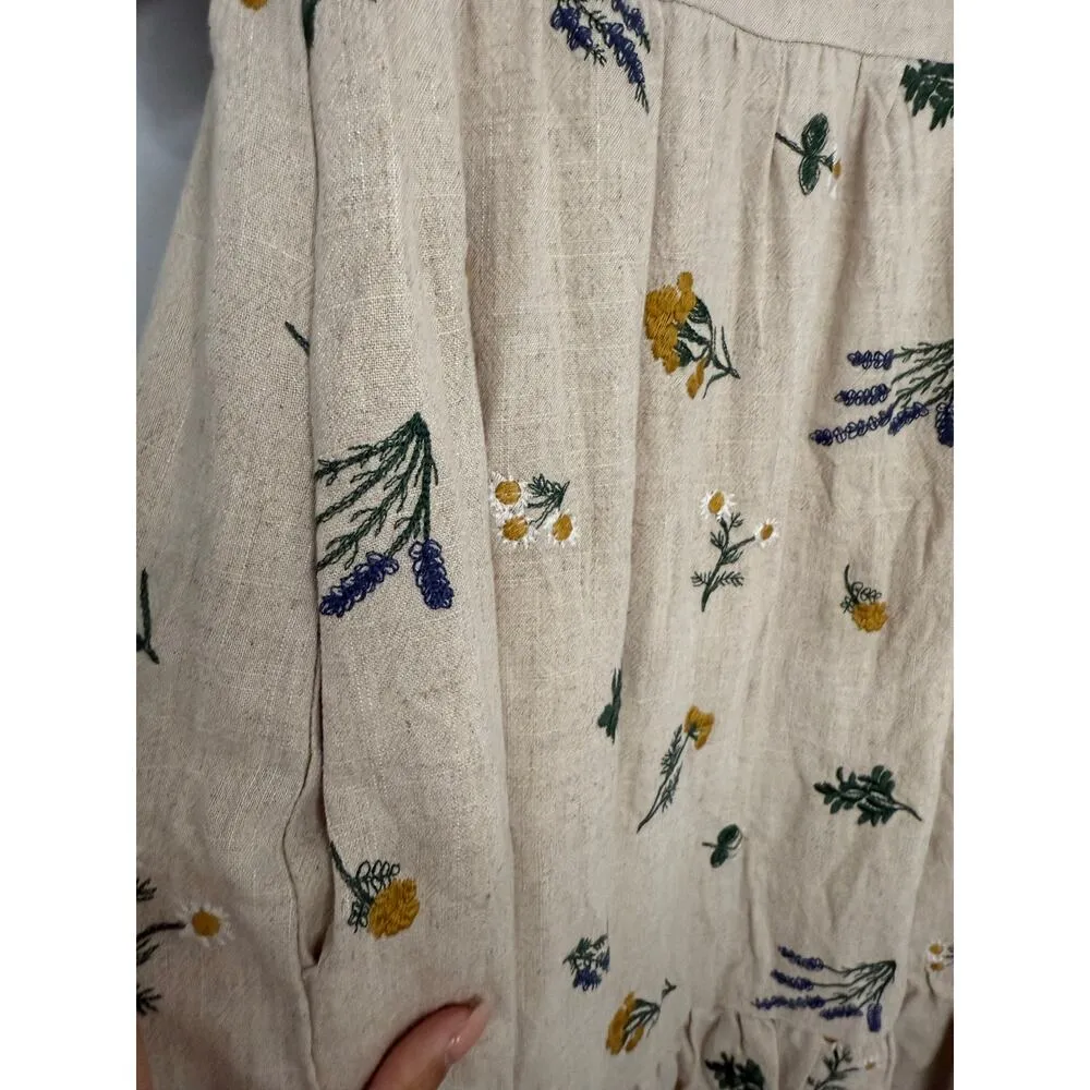 Kourt Casual Flax Linen Blend Breezy Sunflower Bubble Wheat Dress Medium - Image 4