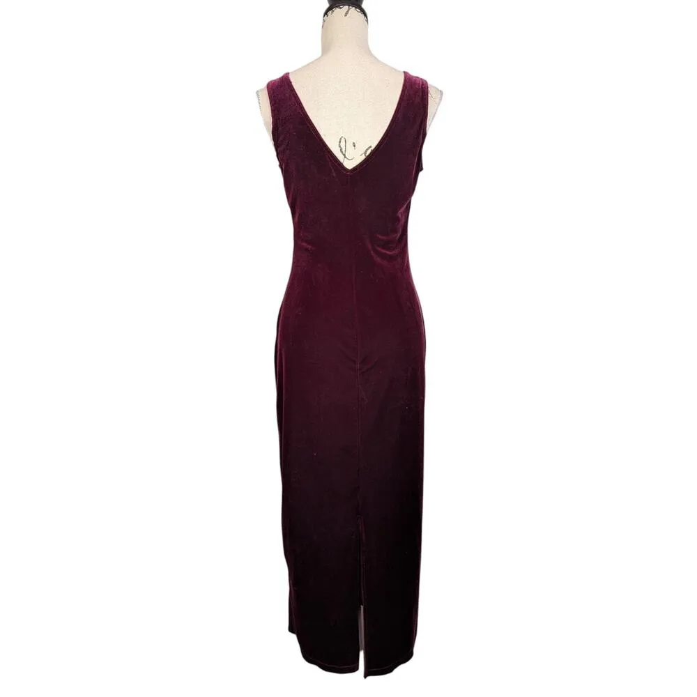 Y2K Vintage Velvet Sleeveless Midi Dress Kathie Lee Maroon Size M Red Size M - Image 2