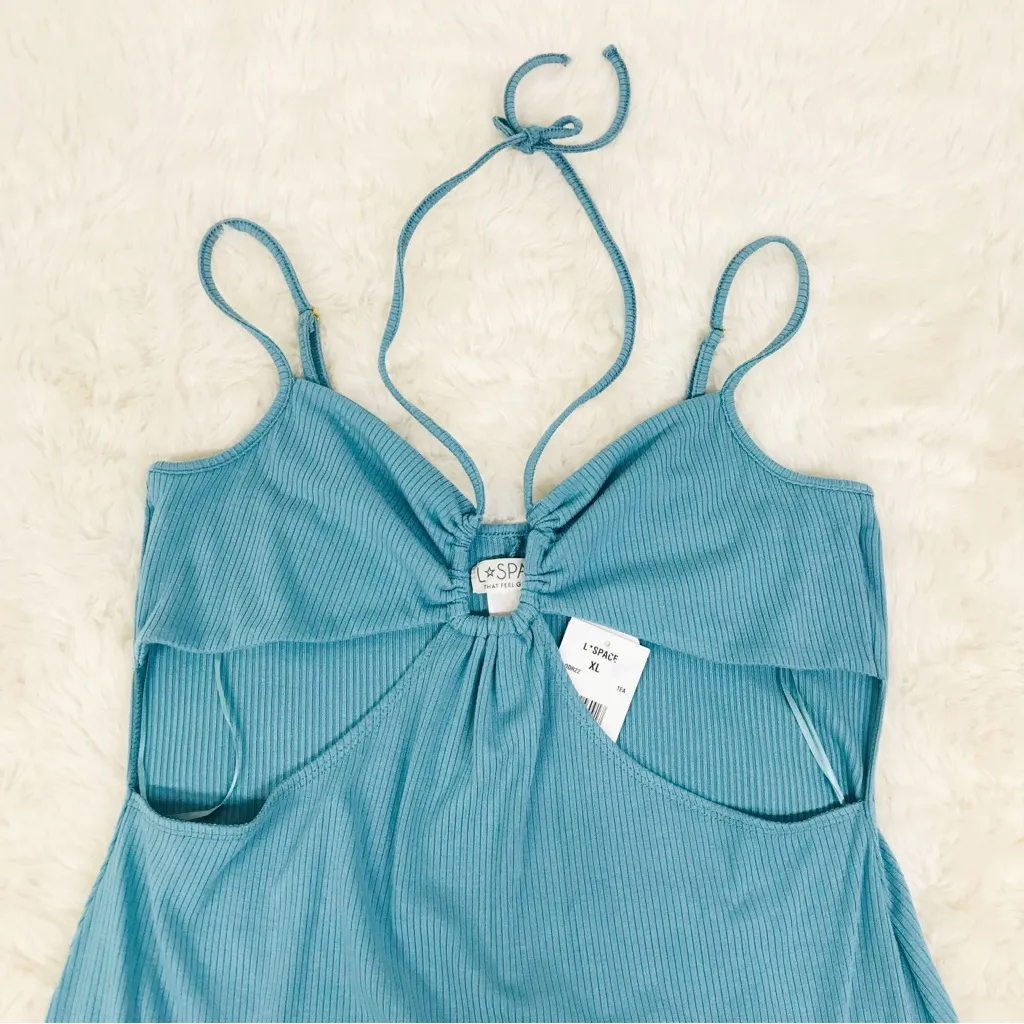 L*SPACE Naomi Turquoise Blue Strappy Sleeveless Cutout‎ Midi Dress Beach Boho XL - Image 4
