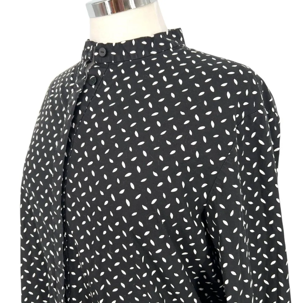 Diane Von Furstenberg Printed Stand Up Collar Button Up Blouse Black Size Small - Image 4