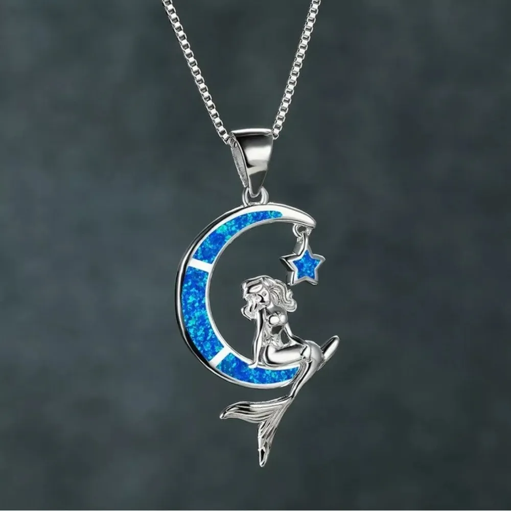 Opal Moon Mermaid Necklace - Mystical Sea Charm, Ocean Jewelry,Nautical Elegance - Image 8