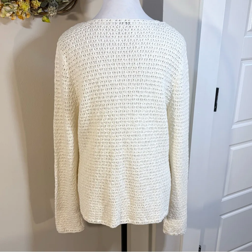 Vntg Pendleton Hong Kong Linen Cotton Open-Knit Cardigan Grosgrain Trim Sz L🧡 - Image 7