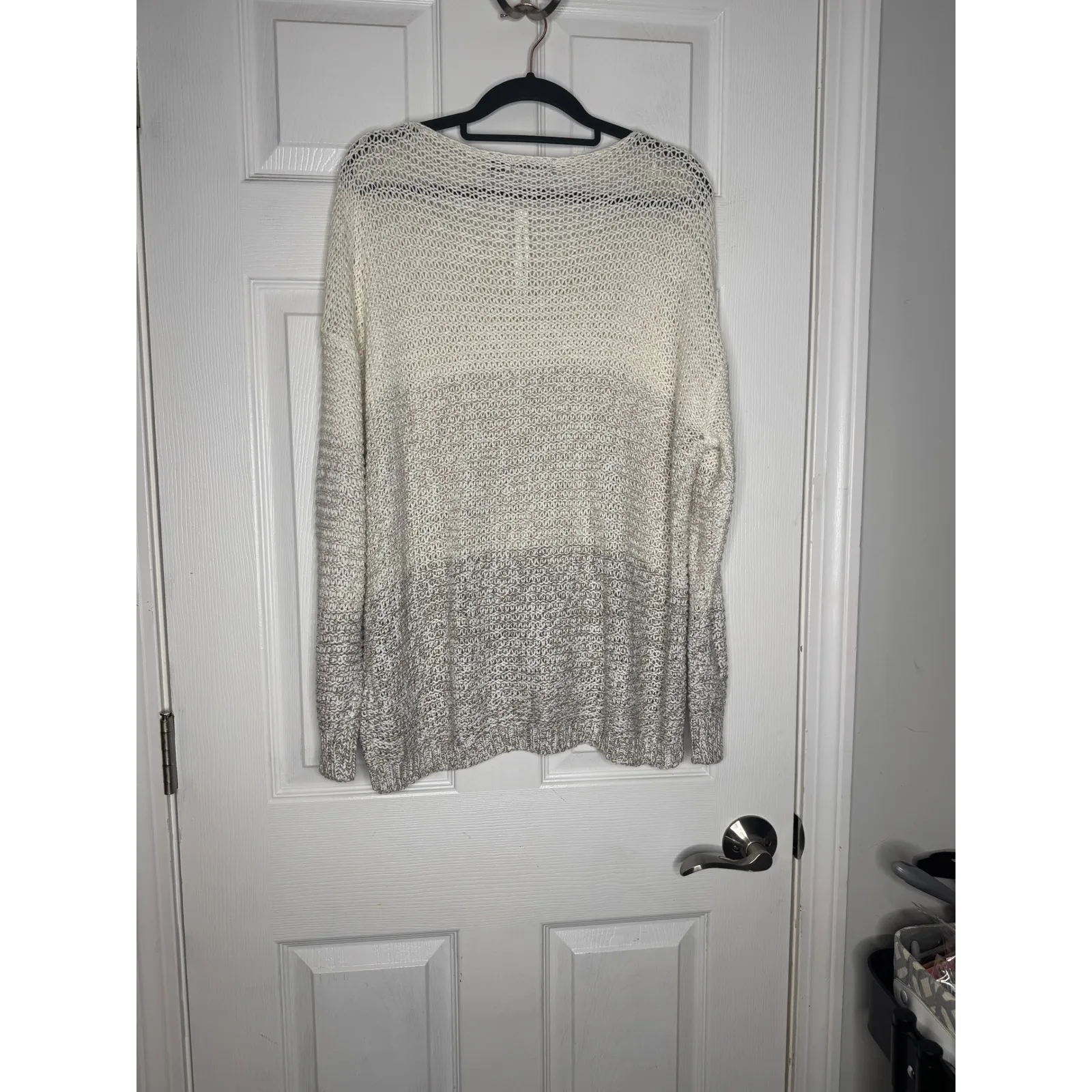 RDI NWT Woman's Ivory Gray Melange Open Knit Sweater Size XL - Image 2