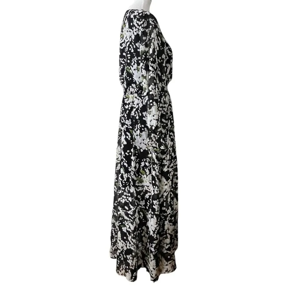 Belle Sky New Maxi Midi Dress Long Sleeves Black White Print Women’s Size Large - Image 3