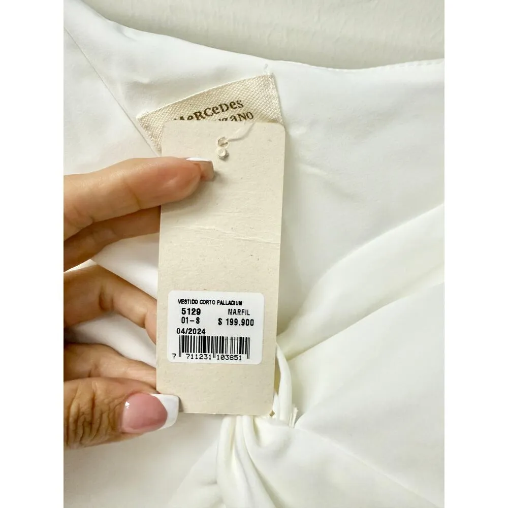 NWT Mercedez Campuzano Palladium One Shoulder Cutout Short Dress Ivory Women's S White - Image 6