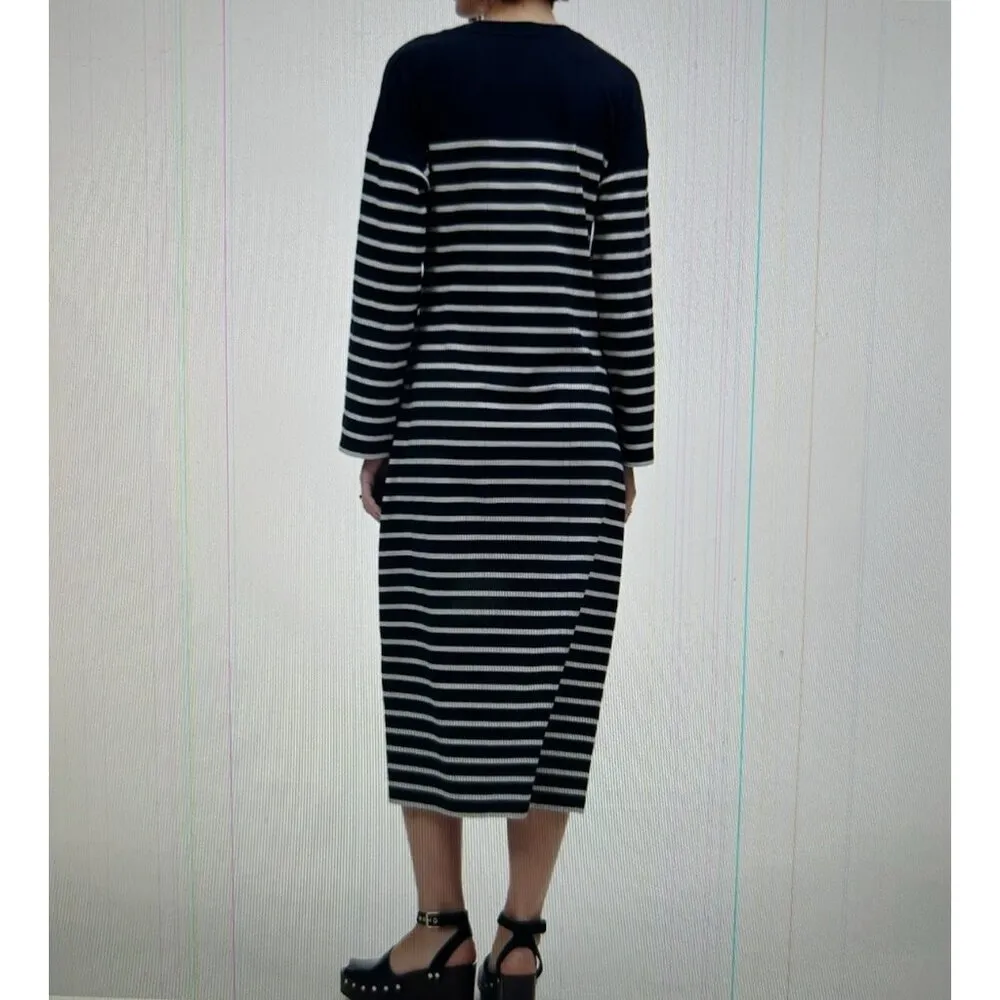 Madewell $118 Pull Over Side-Tie Knit Maxi Dress in Stripe Dark Navy Size XL - Image 4