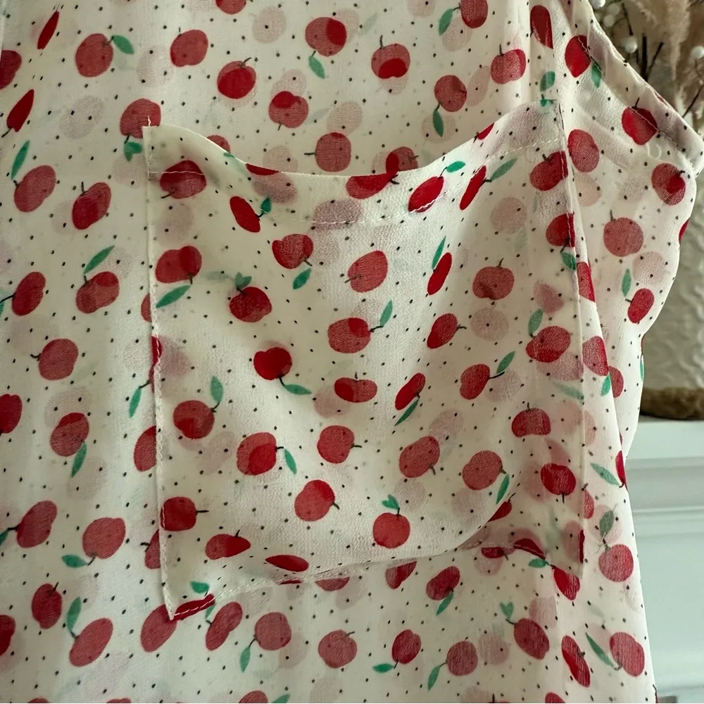 Preppy Retro Vintage Inspired Button Down Tank Blouse Chic Cottagecore Workwear White Size L - Image 2