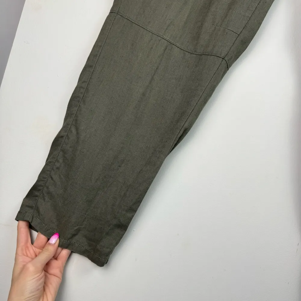 LOFT 100% Linen Army Green Cargo Pants Sz 10 Relaxed Straight Tapered Leg - Image 8