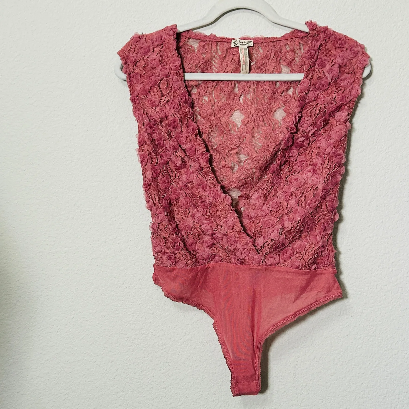 NEW Free People Intimately 2 Haute 2 Handle Pink Rosette Bodysuit Small Coquette - Image 11
