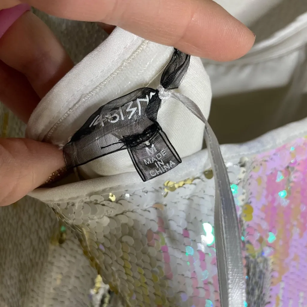 4SI3NNA Alina Strapless Sequin Mini Dress Size Medium White Pink Sz M - Image 6