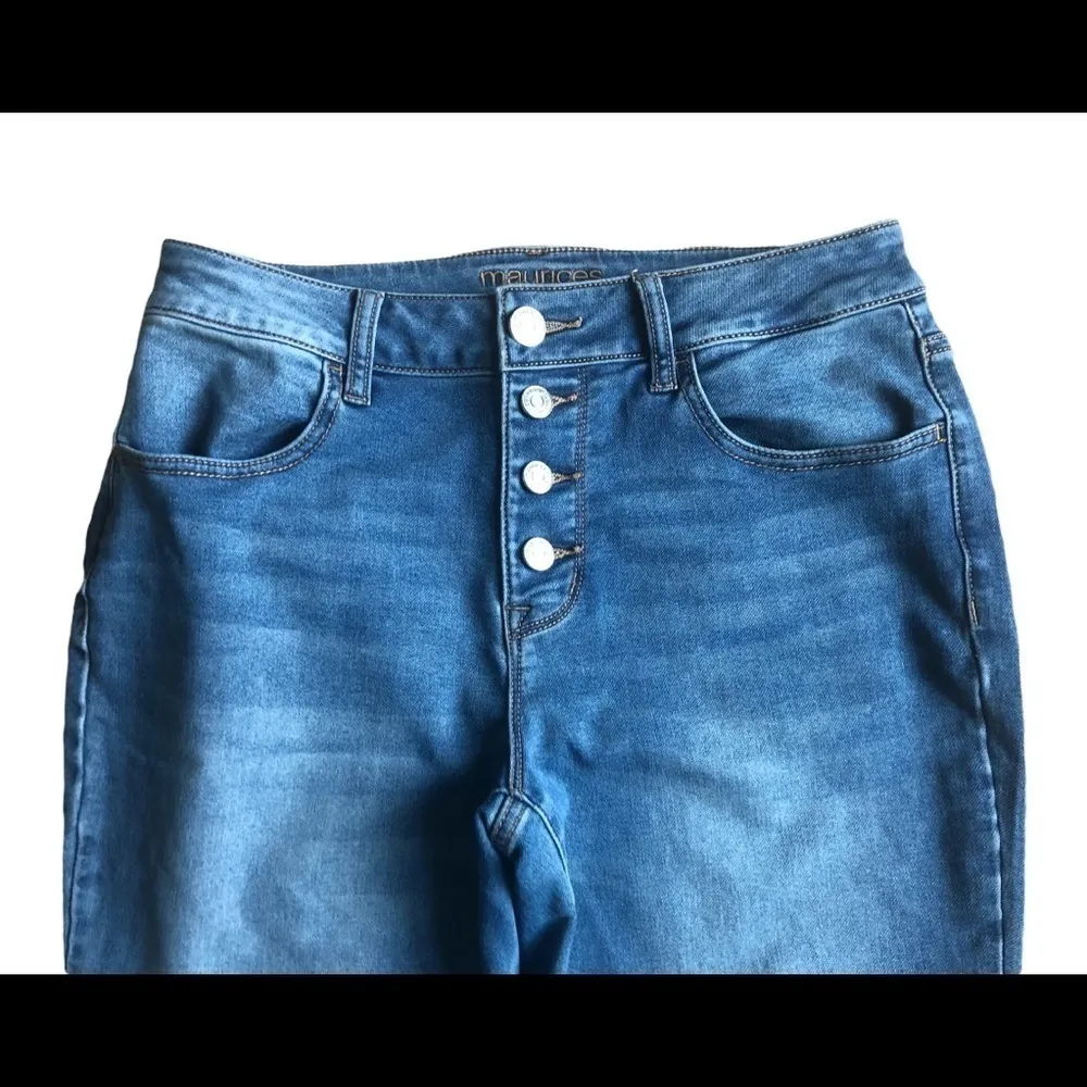 Maurices High Rise Button-Fly Stretch Jean/Legging Skinny Size M Long Blue - Image 2