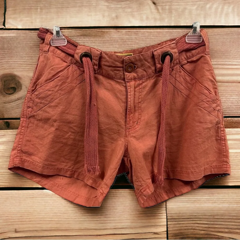 Aventura Organic Cotton Mid Rise Tie Belted Orange Button Pocket Shorts Womens 8 - Image 8