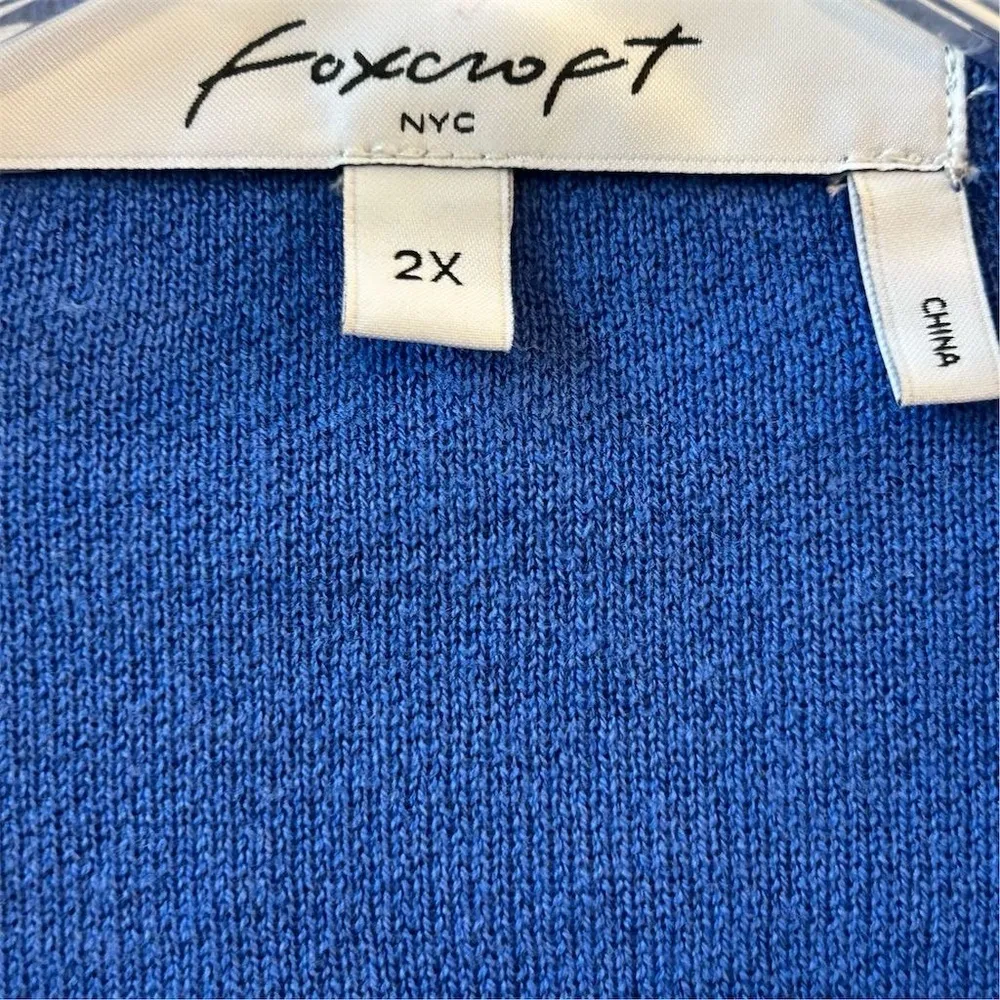 Foxcroft Women's 2X Blue Open Front Cardigan with Fringe Hem - Image 3