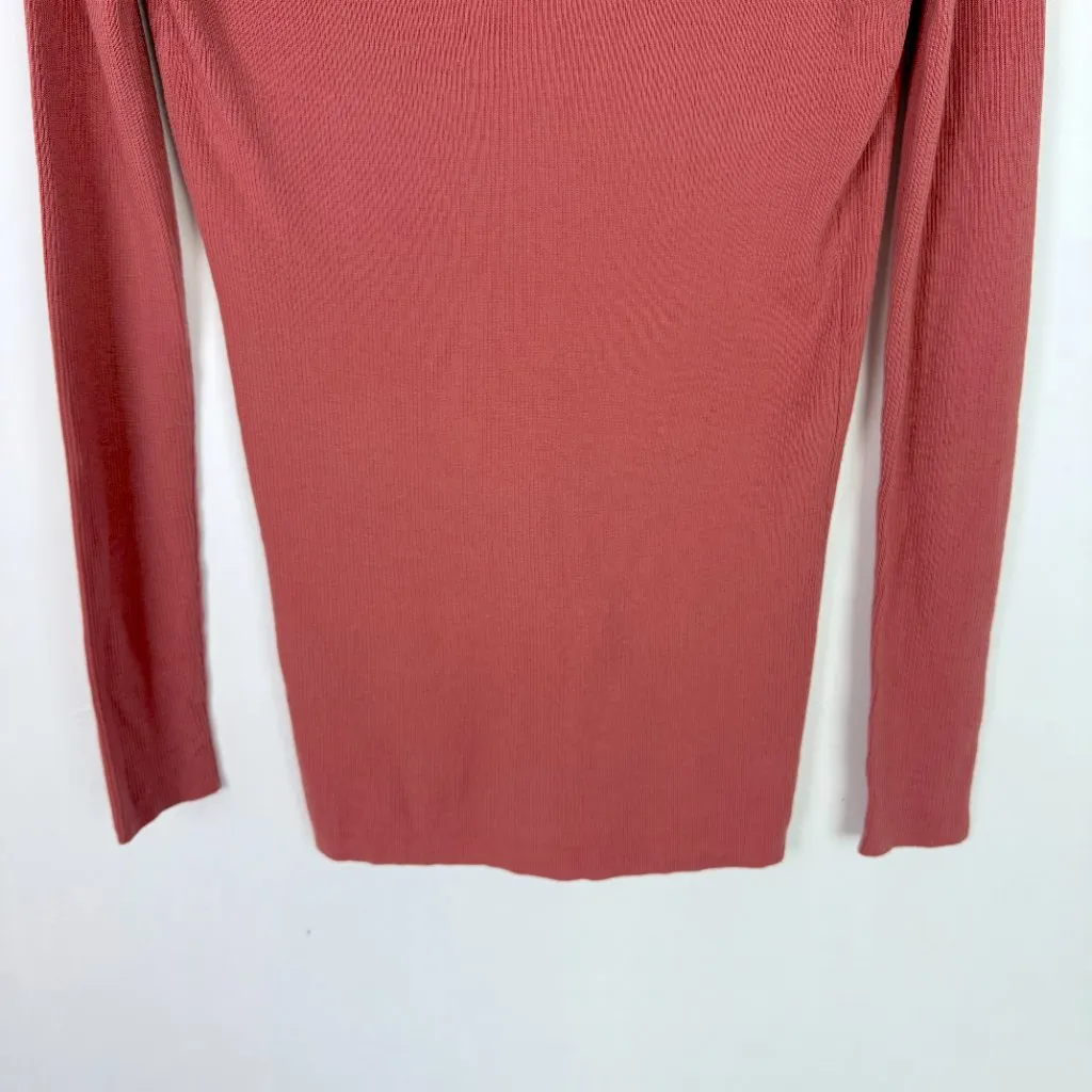 Theory Orhila Refine Cardigan Sweater Merino Wool Ribbed Salmon Size Small S EUC - Image 9