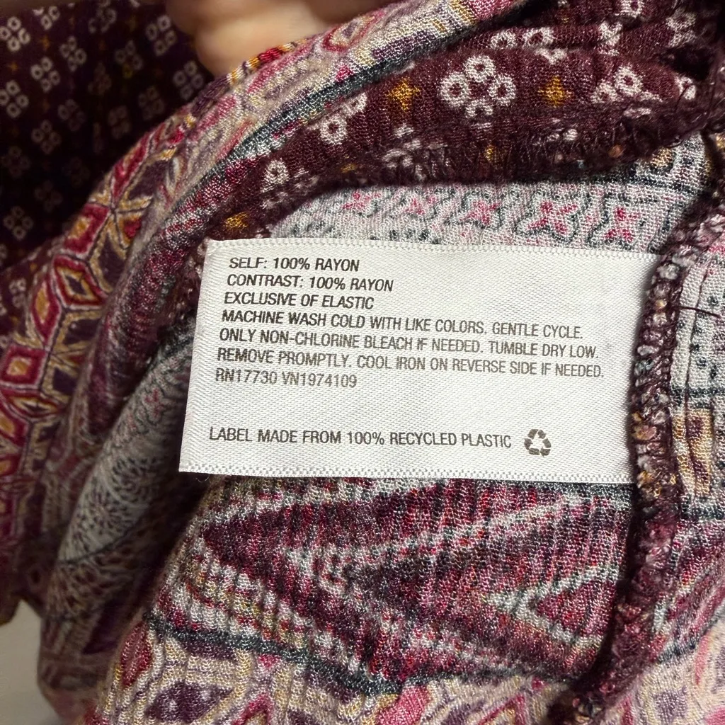 Knox Rose Maroon Mixed Boho Print Short Sleeve Smocked Blouse Size XL - Image 4