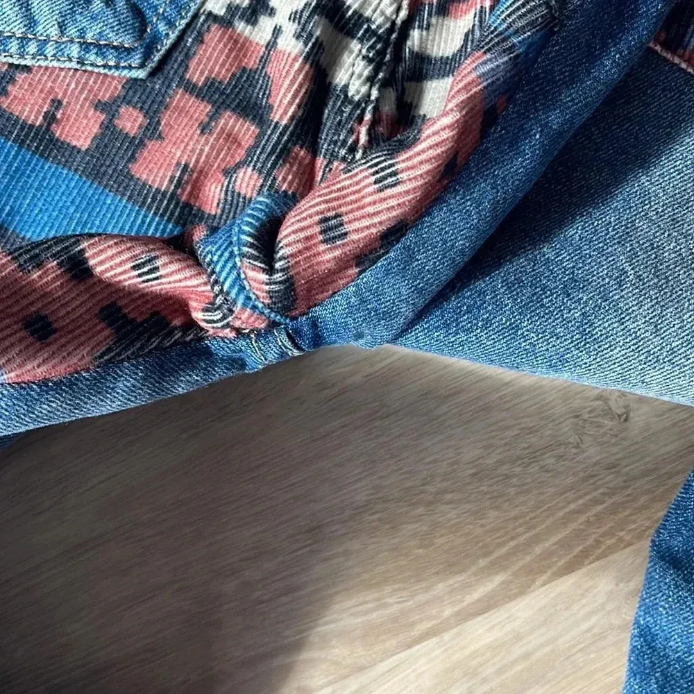 Free People Rocky Mountain Patchwork High Rise Straight Leg Jeans Blue sz 26 - Image 11