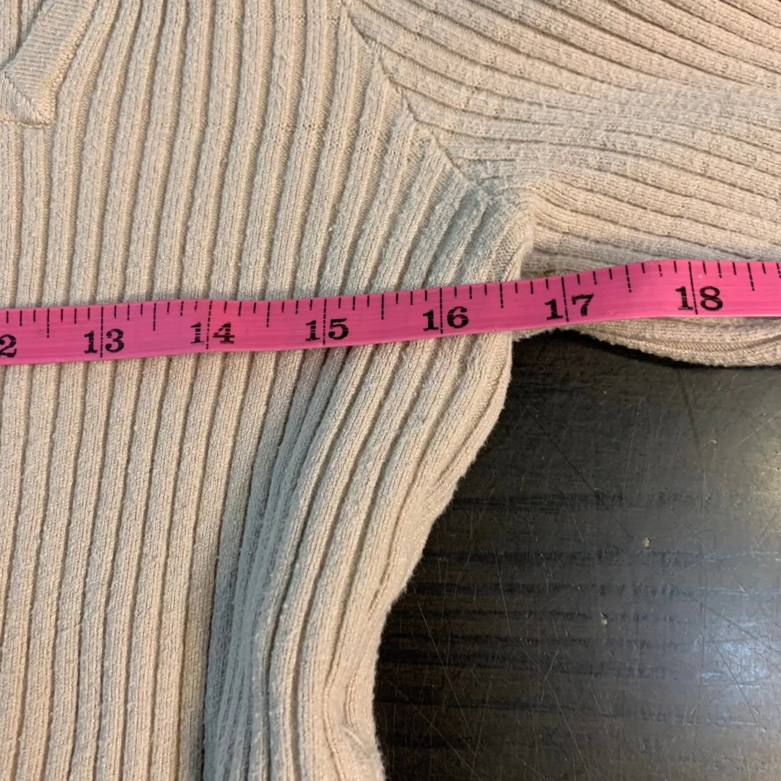 Abercrombie Fitch Ribbed Square Neck Crop Cardigan Beige Button Up Womens Medium - Image 11