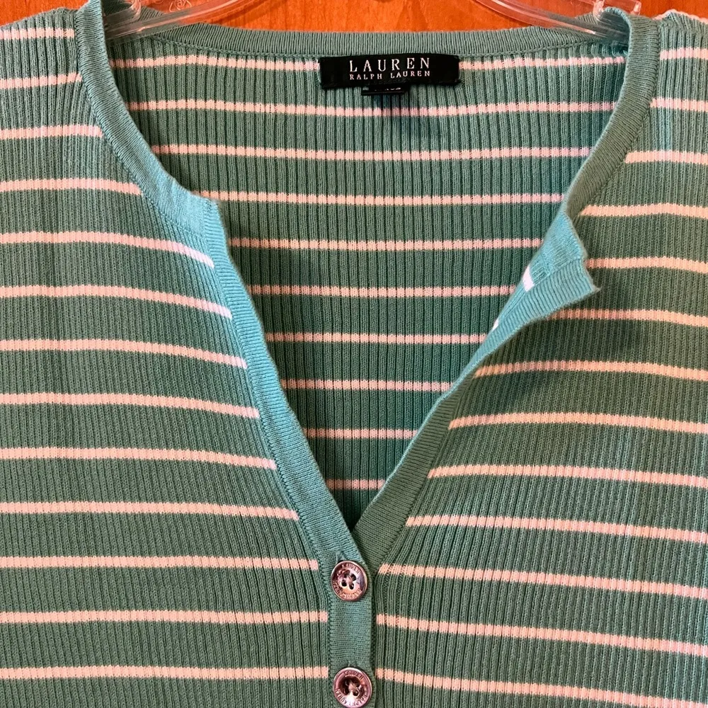 Lauren Ralph Lauren Sweater Top Henley Buttons Striped Shirt Aquamarine NWT 1X - Image 4