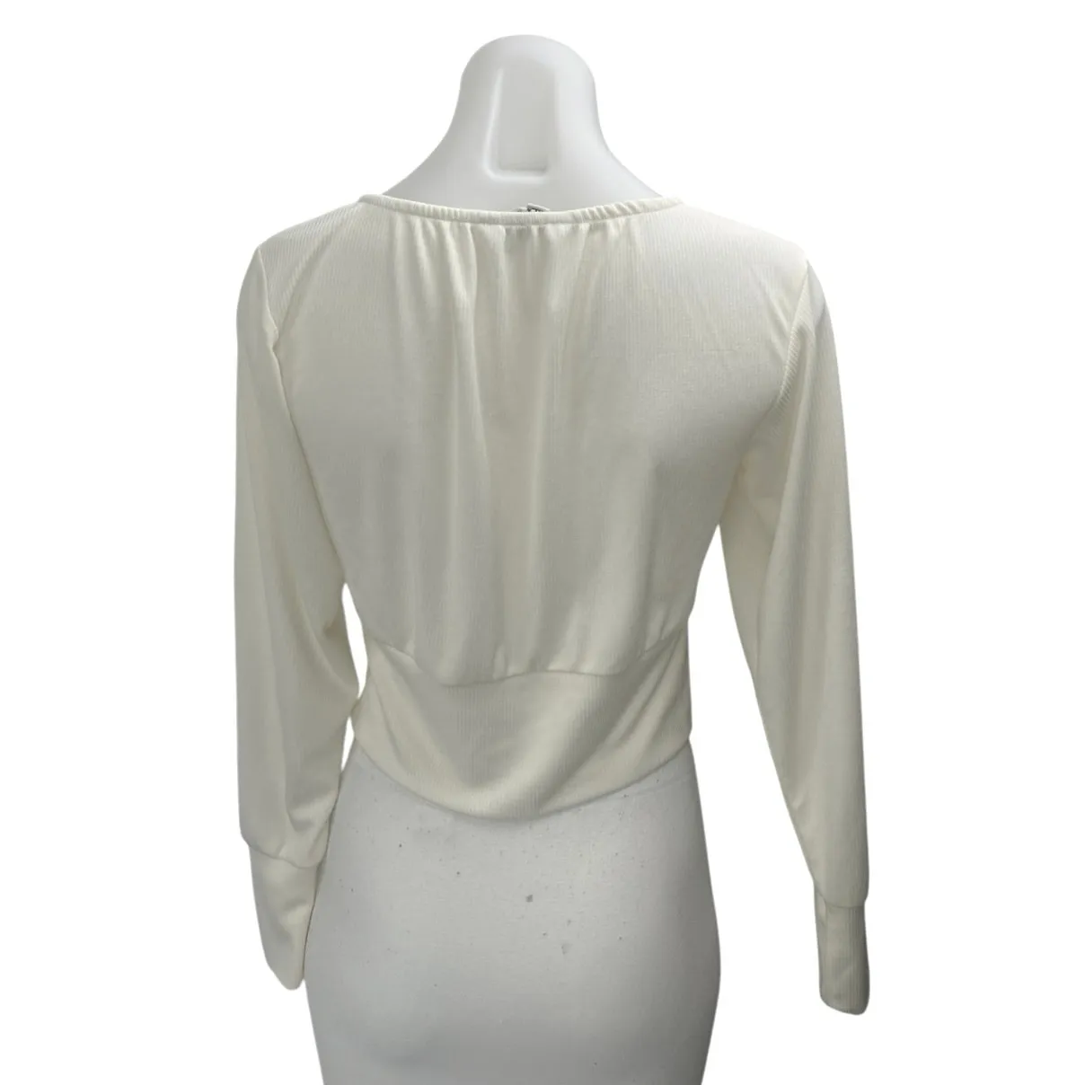 Steve Madden BB Dakota Women's White Rib Knit Long Sleeve Crop Shirt Top Size S - Image 2