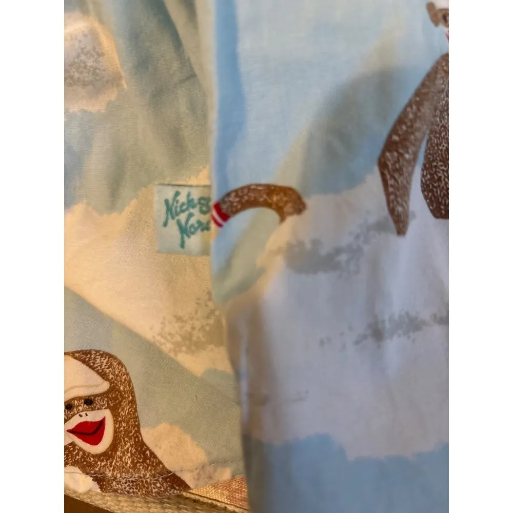 Women's Nick & Nora Sock Monkey Blue Pajama Shirt Size Small Cotton - Image 13