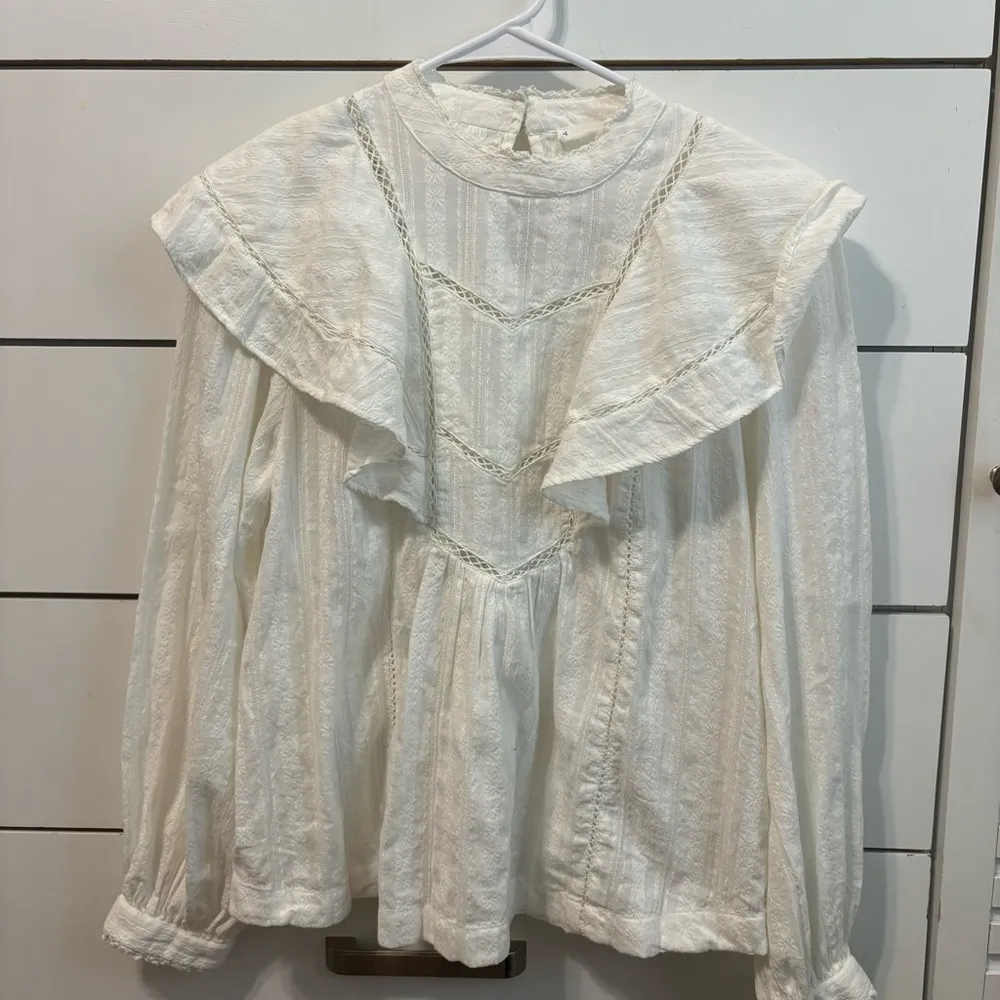MANGO Ruffle Cotton Blouse White - Image 2