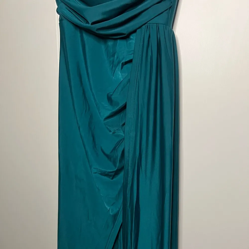 Faeriesty Teal Off the Shoulder High Slit Evening Gown Blue - Image 4