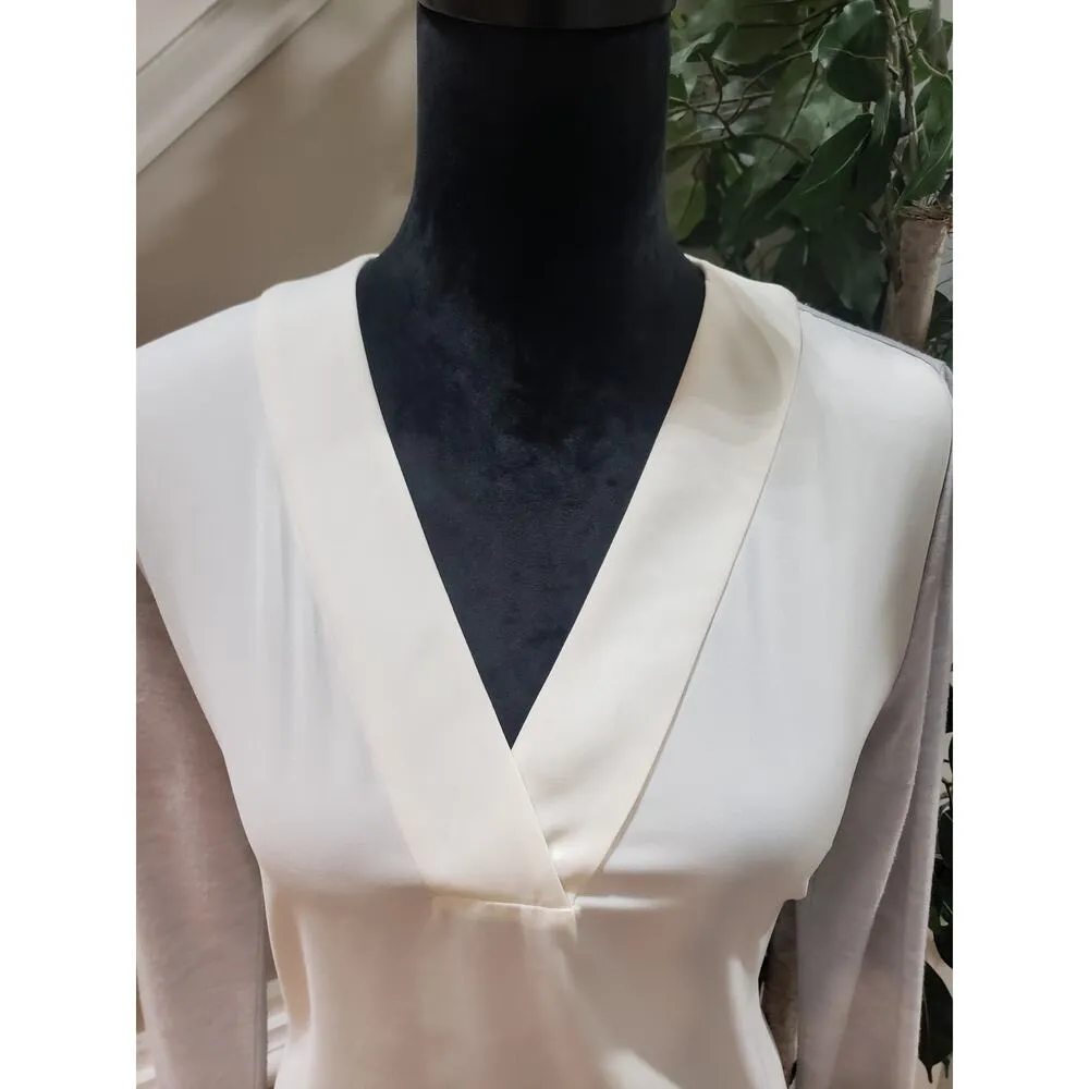 Loft Blouse Top Womens XS White High Low Polyester Long Sleeve V Neck Pullover - Image 9