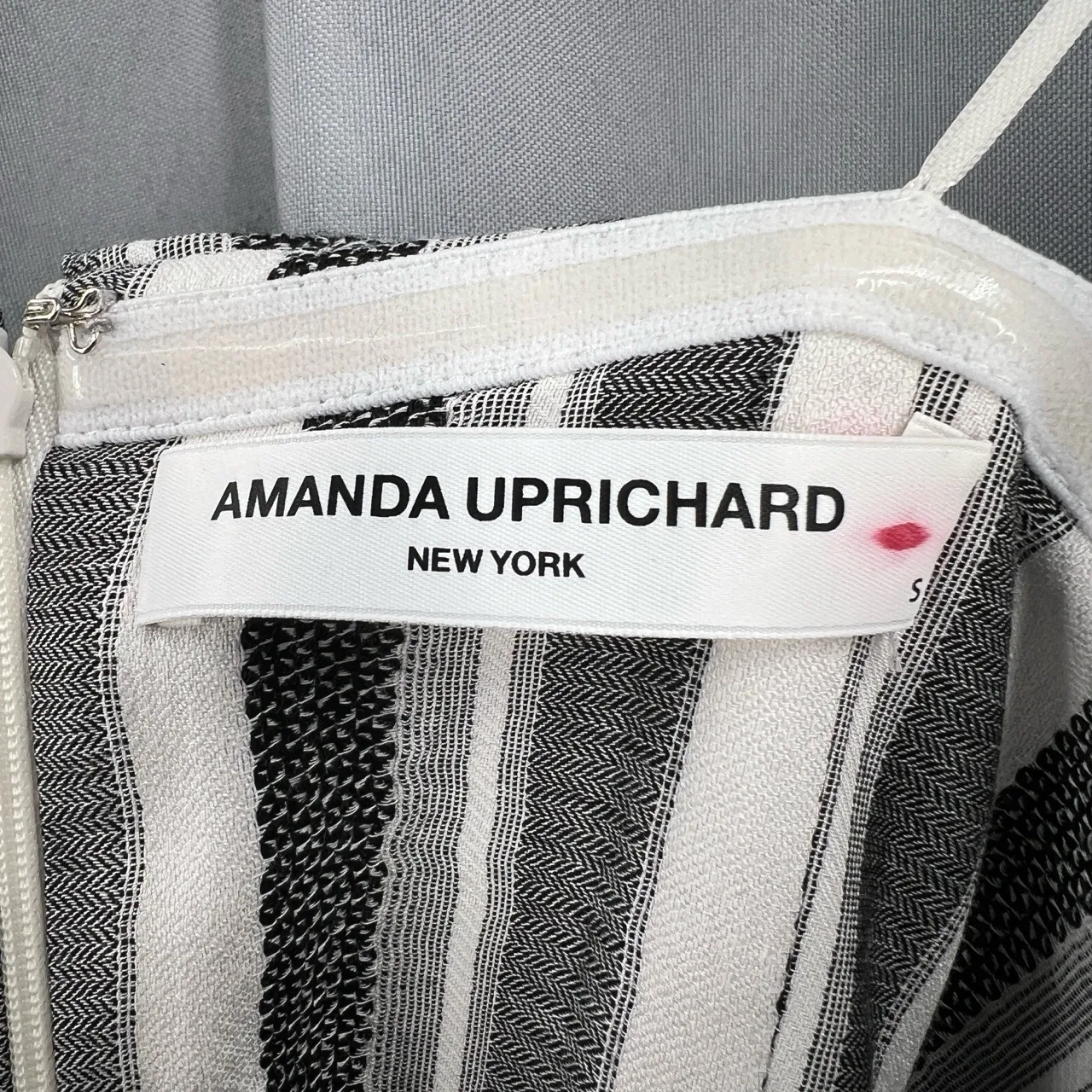 Amanda Uprichard Mini Dress Black White Stripes Ruffle Strapless Size S - Image 5