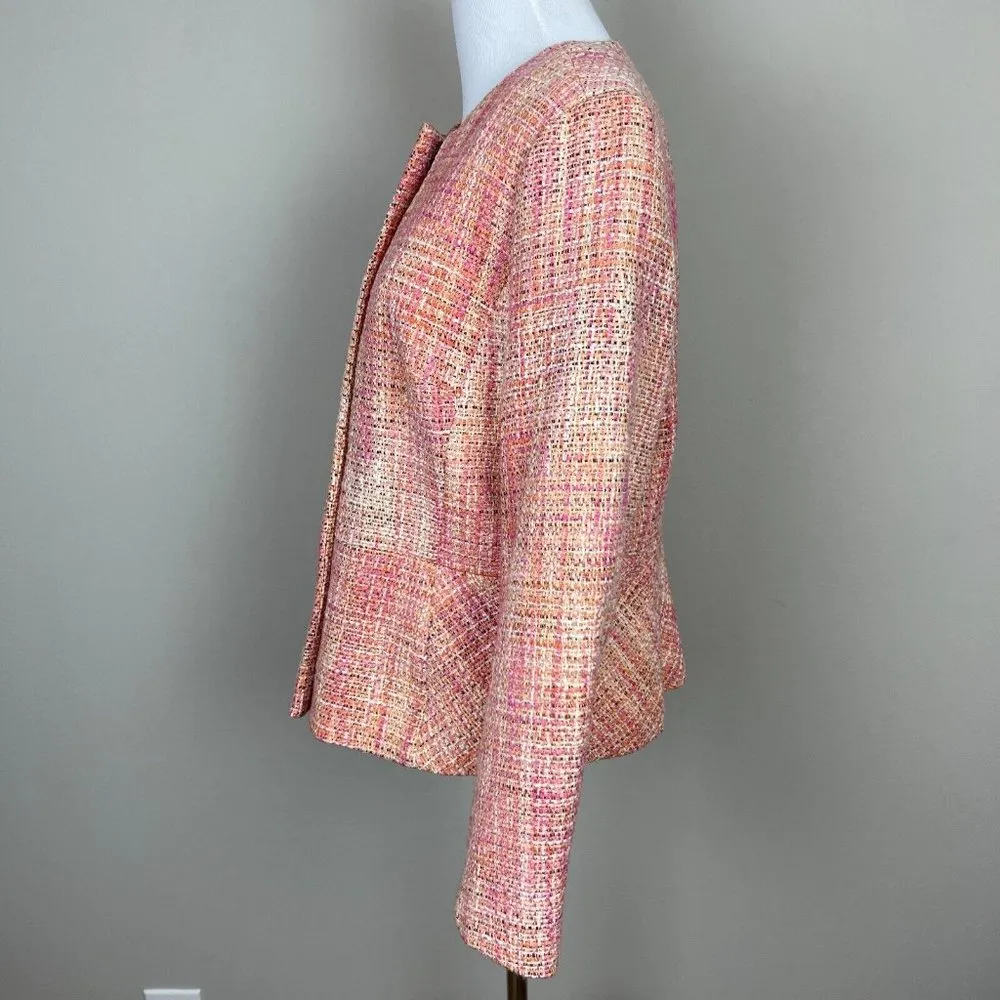 Talbots Tweed Blazer Jacket Women 10 Pink Orange Full Zip Career Office Workwear - Image 6