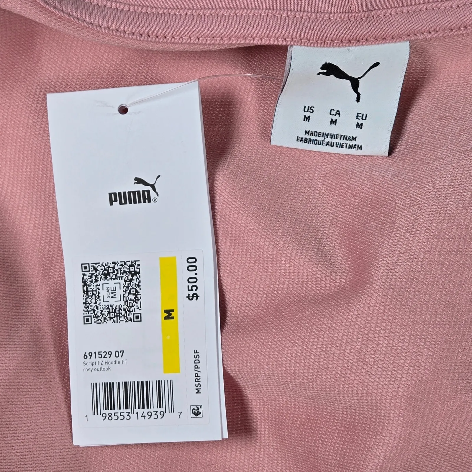 Puma Pink Script Logo Zip Up Hoodie Sweatshirt Women's Medium - Image 4