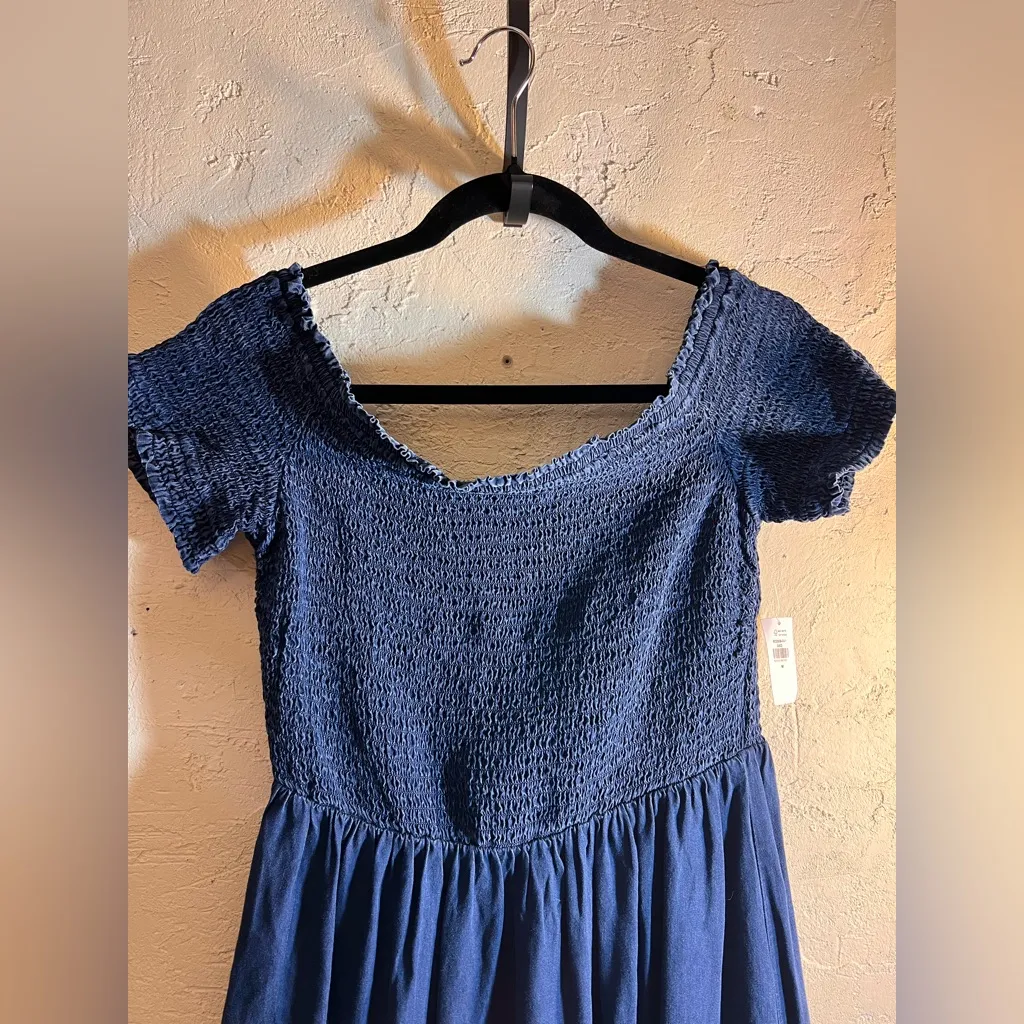 Blue Denim color Dress lyocell on/off shoulder stretchy flowy coastal cowgirl M - Image 2