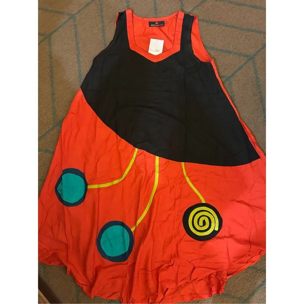 NWT Junglee Billee Geometric Lightweight Rayon Loose Dress India One Size Red Size undefined - Image 2