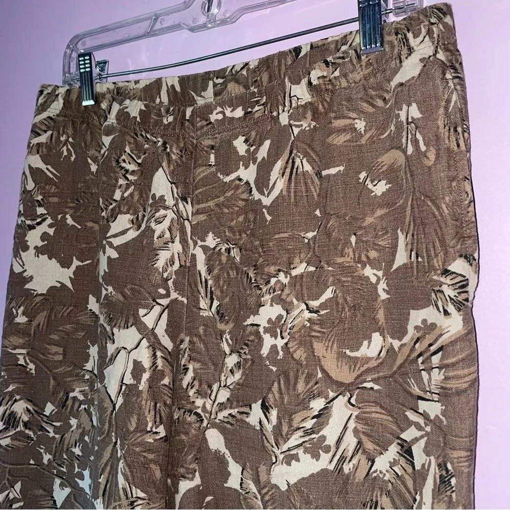 J Jill Size S 100% Linen Wide Leg Printed Pants Pull On Brown - Image 2