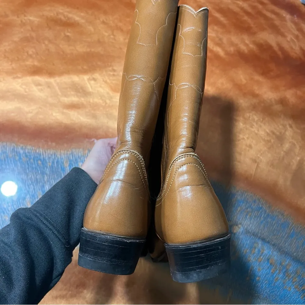Vintage Tony Lama Leather Cowgirl Boots Carmel Tan - Image 13