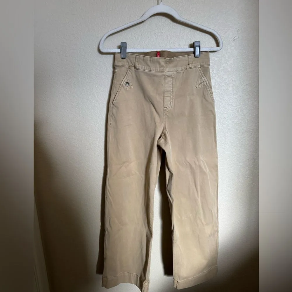 Spanx Stretch Twill Cropped Khaki Wide‎ Leg Pant Size Medium Tan - Image 7