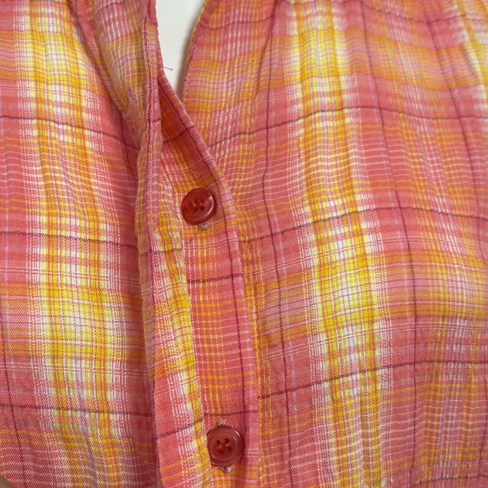 Finley Agatha Dreamsicle Plaid Shirt Blouse Large made in USA Pink - Image 4
