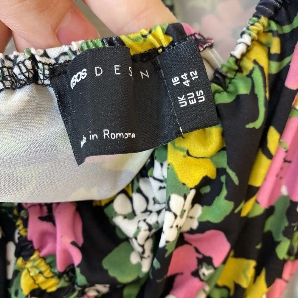 ASOS Multicolor Floral Sweetheart Neck Line Runched Midi Dress - Image 3